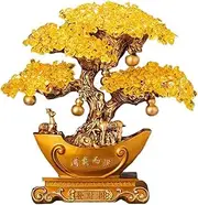Feng Shui Money Tree Feng Shui Crystal Money Tree Decoration - Fortune Tree for Wealth and Prosperity, Spiritual Crystal Tree Ornament Perfect for Home Office Decor Crystal Bonsai Tree(Gold,Medium)
