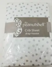 Peanut Shell Fitted Crib Sheet - White - Silver Polka Dots NWT 100% Cotton