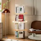 4 Tier Rotating Bookshelf, Small Corner Bookshelf for Small Space, Round White