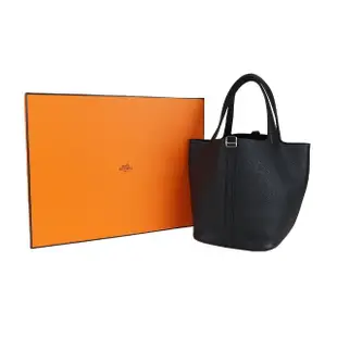 【Hermes 愛馬仕】Picotin Lock 22cm T/C 牛皮桶包(89黑/B刻/銀釦)