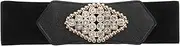 [Beavorty] Women Wide Elastic Waist Belt Stretchy Waistband with Rhinestones for Dresses Elegant Floral Print Design Chic and Versatile Fashion Accessory Comfortable Fit for Everyday Wear