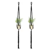 2-Pack Macrame Plant Hanger 43" Basket Holder with 1 Net for Indoor Plants Black