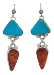 Navajo Native American Kingman Turquoise and Spiny Oyster Shell Earrings by Mart