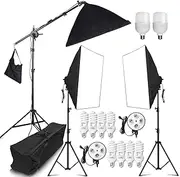 Abeststudio Softbox Lighting Kit Professional Photography 8x55W 5500K+ 2X 25W LED Continuous Lighting Equipment Softbox Studio Lights with Light Stand Boom Arm for Portrait Product Fashion Shooting