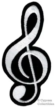TREBLE CLEF PATCH embroidered iron-on MUSICAL NOTE G-CLEF SYMBOL BAND MUSIC new