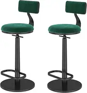 Set of 2 Swivel Bar Stool, Adjustable Seat in Velvet in Height, Upholstered Chair with Backrest, Black Metal Frame, Suitable for Kitchen Island, Home, Bistro, Kitchen Counter, Breakfast Bench 65-80cm