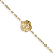 14k Yellow Gold Polished and Textured Natural Diamond Circle 7in Bracelet