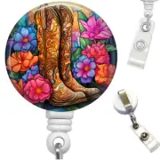 Cowgirl Boots Retractable ID Holder Badge Reel Faux Stained Glass Art Print