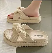 [GHYUB] Summer Flat Womens Sandals,Breathable Non-Slip Outdoor Beach Shoes,On Open Toe Sandals,Women's Memory Foam Flip Flop Slippers (Color : Beige, Size : EUR37/38)