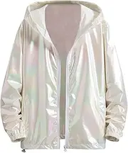Rainbow Reflective Jacket for Men Trendy Gradient Shiny Hooded Jackets Lightweight Full Zip Runing Jacket