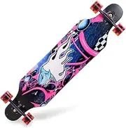 Sports Longboard Skateboard, ABEC-11 Chrome Steel Bearing 41-inch 7-Layer A-Level Maple Shark Pattern Four-Wheel Skateboard Suitable for Adult Men Women