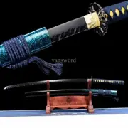 Japanese Katana Carbon Steel Black Blade Sword Hammering Pattern Full Tang Sharp