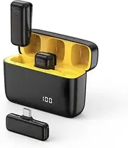 Wireless Microphone Charging Case Mic Portable Audio Video Recording for Phone Android Notebook Live Gaming Mic,Yellow