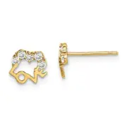 14k 14kt Yellow Gold Madi K CZ LOVE Post Earrings