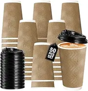 Vivva 50 Pack 16 oz Ripple Wall Paper Cups, Disposable Coffee Cups with Lids, to Go Paper Coffee Cups for Hot/Cold Beverages, Tea, Hot Chocolate, Juice. Ideal for Home, Restaurant, Store and Cafe