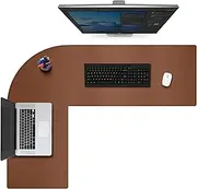 CENNBIE Dual Sided L Shaped Desk Pad,‎‎‎‎(120x140) x40cm Corner Leather Desk Pad,l Shaped Desk Gaming mat,Waterproof l Shaped Leather Mouse pad,Home Office Accessories Corner Desk Mat(Brown)