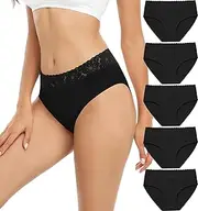[RHYFF] Women's Cotton Underwear Lace Briefs Breathable Hipster Soft Panties Pack of 5 S-3XL, Black, 3X-Large