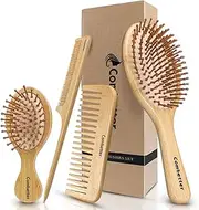 Combetter Bamboo Hair Brush and Comb Set, Eco-Friendly Natural Bamboo Paddle Hair Brush Set, Scalp Massage for Women, Men and Children