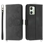For Motorola Moto G54 5g Case Stand Wallet Phone Cover With Hand Strap + Shoulder Strap