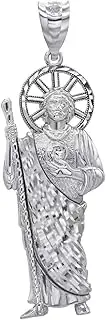 [Claddagh Gold] Solid .925 Sterling Silver Saint Jude Pendant Religious Jewelry - Choice of Size (S-L)