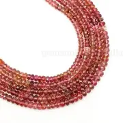 Pink Tourmaline Faceted Rondelle Gemstone Beads For Jewelry Making 16 Inch