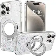 IMEIKONST Glitter Case Compatible with iPhone 14 with Makeup Mirror Holder, Bling Sparkle Transparent Sequin Shell for Girls TPU Silicone Shockproof Cover for iPhone 14. Clear DJJ
