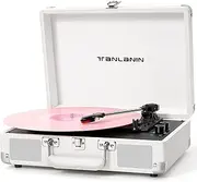 Record Player with Enhanced Speakers 3-Speed Bluetooth Suitcase Portable Vinyl Record Player Treble & Bass Control Belt Drive Vinyl Vintage Turntable AUX Line-in/Out, White