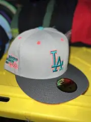Los Angeles Dodgers New Era 5950 Exclusive Fitted Hat Pink UV Sidepatch Size 8