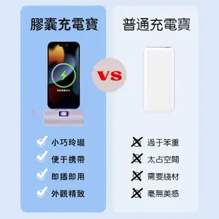 特賣📌贈收納袋 自帶線 膠囊行動電源 直插式 10000mAh行動充 移動電源 充電寶 行充電源 口袋行充 隨身充 行充