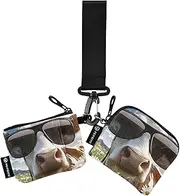 [XYMZR] Mini Zip Around Wristlet keychain Wallet Funny Cow Sunglasses Daisy for Women Personalized Pattern Detachable Dual Pouch Wristlet Portable Wallet Phone Coin Purse, Multi-colored, One Size