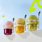 with Spoon Salad Cup Glass Food Storage Container Oatmeal Cereal Nut Yogurt