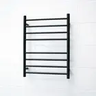 RADIANT Matt Black Round Bar Heated Towel Rail - 530 x 700mm - Bottom RIGHT p...