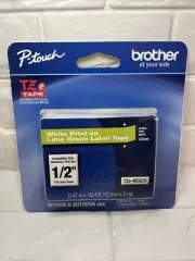 Brother P-touch TZe Tape 1/2" (12mm) White Print on Lime Green Tape TZe-MQG35