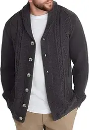 [Cnlinkco] Men's Cardigan Sweaters Casual Long Sleeve Shawl Collar Buttons Down Cable Knit Sweater