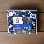 New Power Down Brand Astronaut Outer Space Alien Soft Full/Double Sheet Set Blue