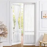 Tollpiz Sheer Door Curtains Closet Linen Textured Curtains Sheer Doorway Light Filtering Voile Rod French Door Pocket Curtain Patio Glass Door, 25 x 72 inches Long, White, Set of 1 Panel