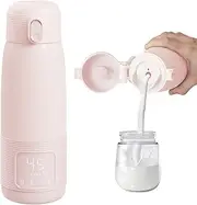Baby Bottle Warmer, Quick Heating Baby Bottle Warmer, Temperature Control 37~55 °C with Digital Display, Portable Bottle Warmer, Large, 500 ml Capacity for Travel & Night Feeding (Light Pink Grey)