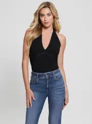GUESS Women's Black Wavy Lucia Halter Top Size: XL, Spandex