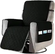 Couch Sofa Covers, Armchairs Recliner Chair Cover, Washable Quilted Slipcover with Adjustable Straps and Side Pockets, Recliner Furniture Protector, Oversized, Black