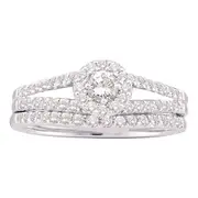 14k White Gold Round Diamond Split-Shank Bridal Wedding Ring Set 5/8 Cttw