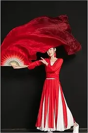 [Hcclijo] Silk Veil Belly Dance Fan Pairs (1L+1R) Women Oriental Dance Show Props 180Cm