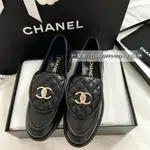 免運 CHANEL 香奈兒 LOAFERS 黑色 菱格紋 經典雙C LOGO 樂福鞋 小皮鞋 G38048 平底