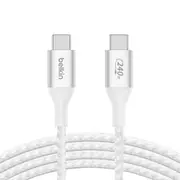 Belkin BoostCharge USB-C to USB-C Cable 1M - White (CAB015bt1MWH), 240W, 480Mbps, 30K bend, Samsung Galaxy,iPad,MacBook,Google,OPPO,Nokia,2YR