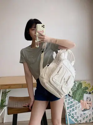 日本風格 尼龍多功能多口袋後背包 上課書包 媽媽包