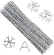 100 Pieces Pipe Cleaners Chenille Stem, Glitter Sliver Pipe Cleaners Set for Pip