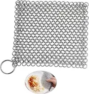 PIVHWIR Cast Iron Cleaner, 7 x7 inch Stainless Steel Cast Iron Scrubber Chainmail Scrubber for Skillets, Griddles, Pans or Woks
