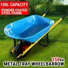 150KG Wheelbarrow 100L Metal Tray Pull Dump Cart Garden Hand Trailer Wagon Lawn