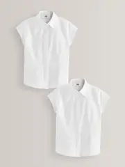 White Fitted Cap Sleeve Cotton Rich Stretch Premium School Shirts 2 Pack (3-18yrs) (778689) | $24 - $39