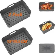 [Marakruki] 2Pcs Silicone Air Fryer Liners for Ninja Dual Air Fryer, 13 * 19.5CM Reusable Air Fryer Silicone Liners, BPA-Free Silicone Liners for Air Fryer/Oven, Silicone Airfryer Accessories