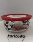 New Disney Mickey Mouse Mouseketeer Pyrex 4 Cup Round Storage Container Red Lid
